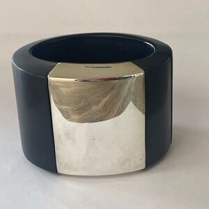 MONIES Black Wood & Sterling Silver bold cuff stretch bracelet